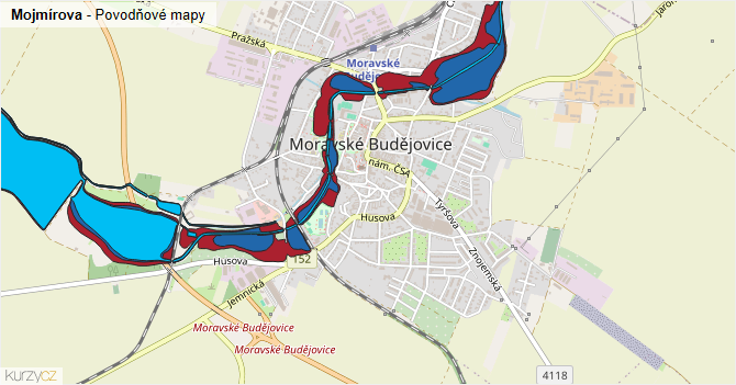 Mojmírova - záplavové mapy stoleté vody
