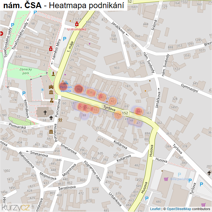 Mapa nám. ČSA - Firmy v ulici.