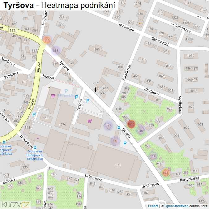 Mapa Tyršova - Firmy v ulici.