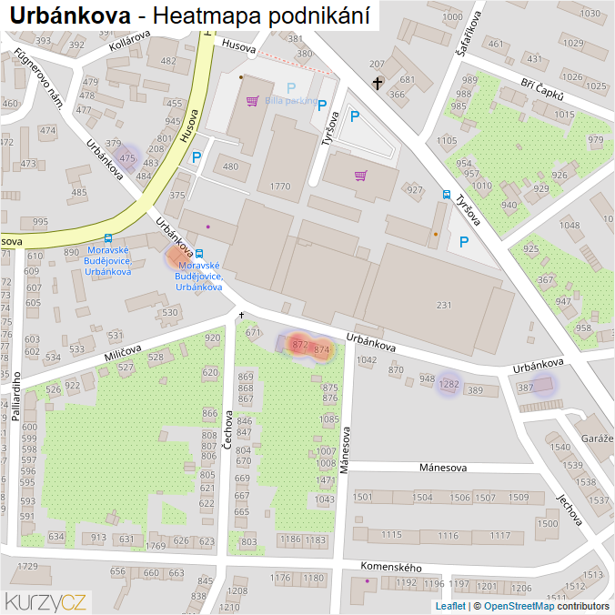 Mapa Urbánkova - Firmy v ulici.