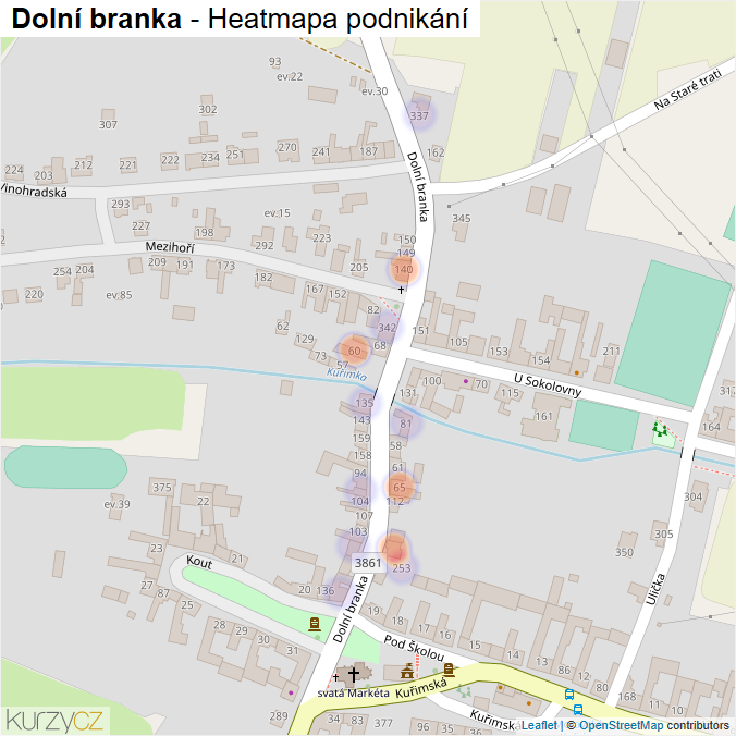 Mapa Dolní branka - Firmy v ulici.