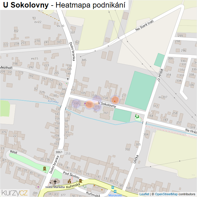 Mapa U Sokolovny - Firmy v ulici.