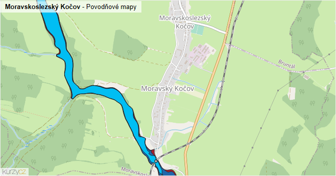 Moravskoslezský Kočov - záplavové mapy stoleté vody