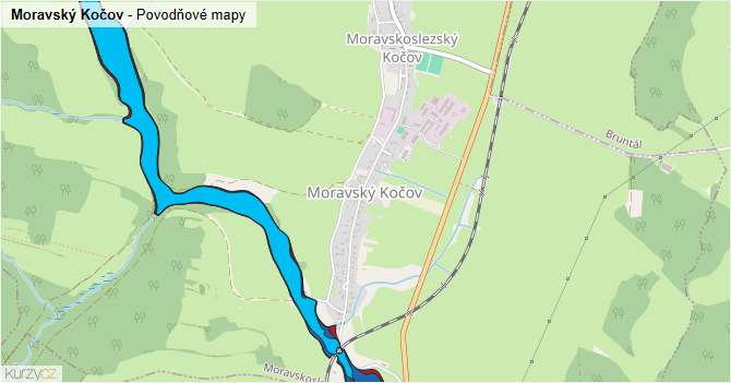 Moravský Kočov - záplavové mapy stoleté vody