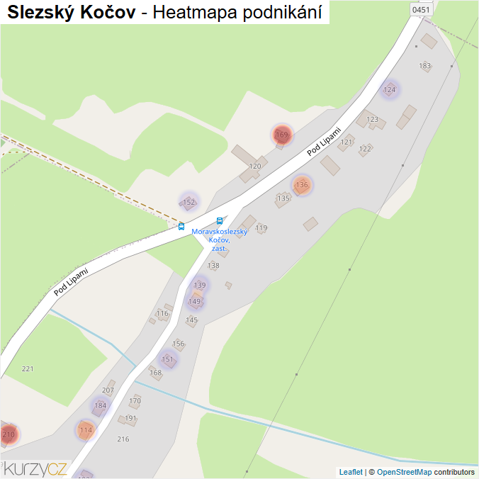 Mapa Slezský Kočov - Firmy v části obce.