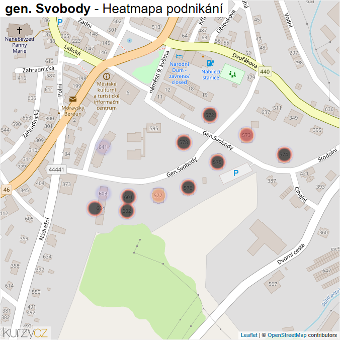 Mapa gen. Svobody - Firmy v ulici.