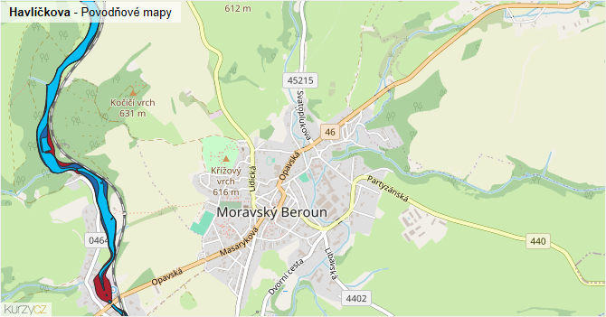 Havlíčkova - záplavové mapy stoleté vody