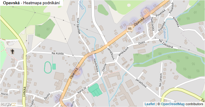 Opavská - mapa podnikání