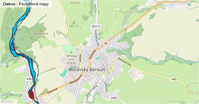 Ostrov - záplavové mapy stoleté vody
