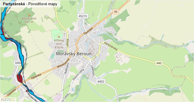Partyzánská - záplavové mapy stoleté vody