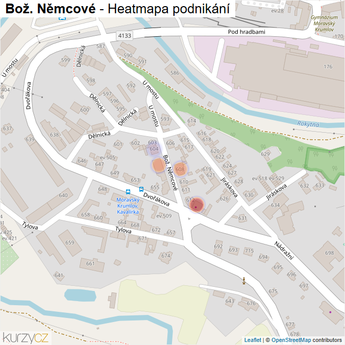 Mapa Bož. Němcové - Firmy v ulici.