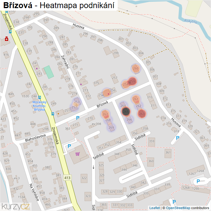 Mapa Břízová - Firmy v ulici.