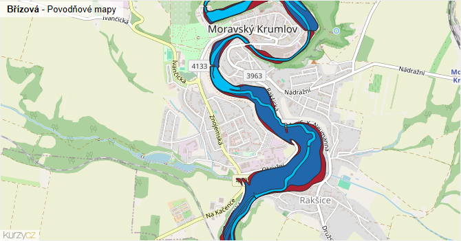Břízová - záplavové mapy stoleté vody
