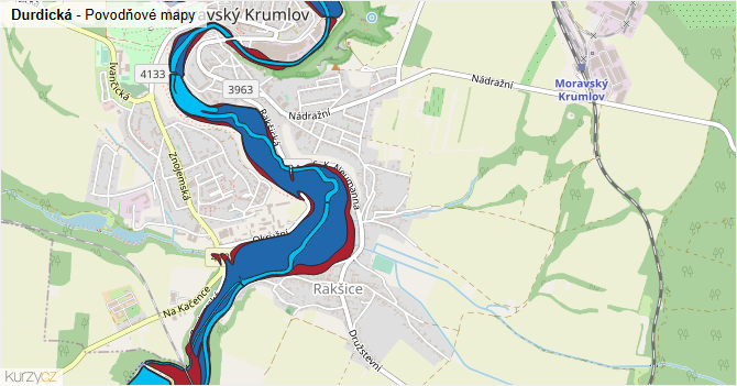 Durdická - záplavové mapy stoleté vody