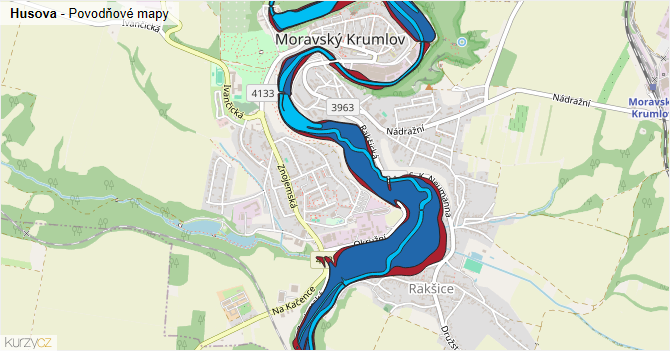 Husova - záplavové mapy stoleté vody