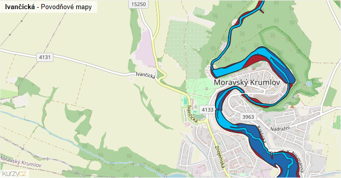 Ivančická - záplavové mapy stoleté vody