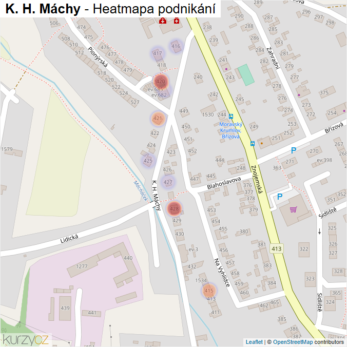 Mapa K. H. Máchy - Firmy v ulici.