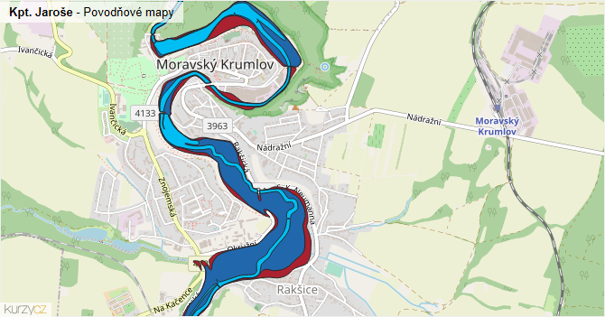 Kpt. Jaroše - záplavové mapy stoleté vody