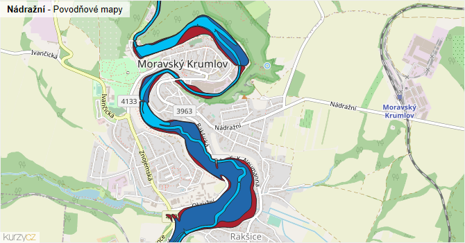 Nádražní - záplavové mapy stoleté vody