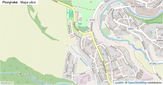 Pionýrská - mapa ulice