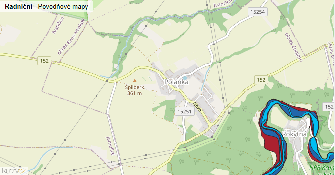 Radniční - záplavové mapy stoleté vody