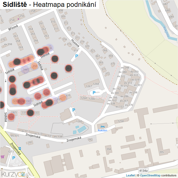 Mapa Sídliště - Firmy v ulici.