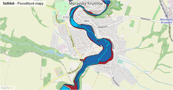 Sídliště - záplavové mapy stoleté vody