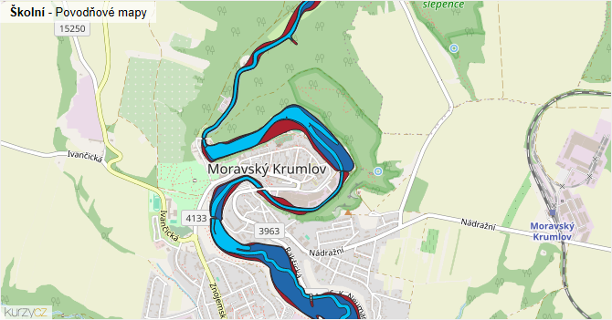 Školní - záplavové mapy stoleté vody