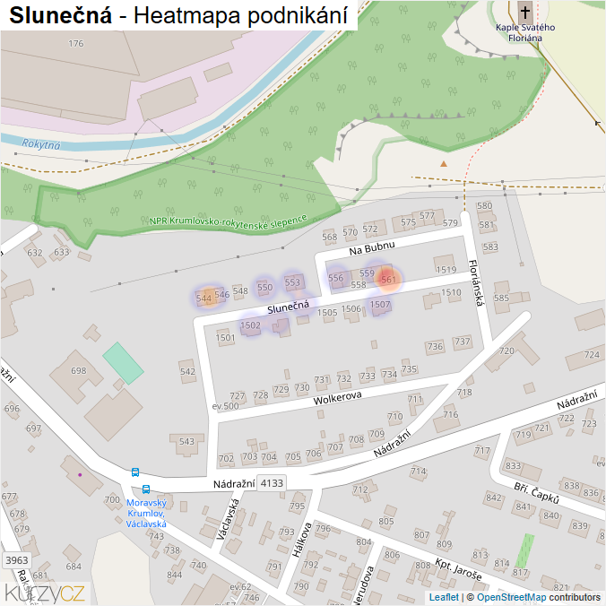 Mapa Slunečná - Firmy v ulici.
