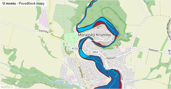 U mostu - záplavové mapy stoleté vody