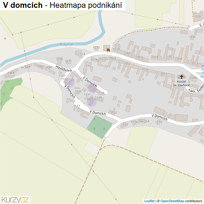 Mapa V domcích - Firmy v ulici.