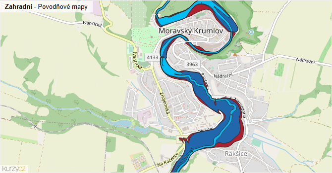 Zahradní - záplavové mapy stoleté vody