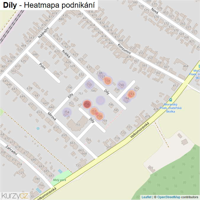 Mapa Díly - Firmy v ulici.