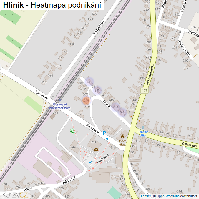Mapa Hliník - Firmy v ulici.