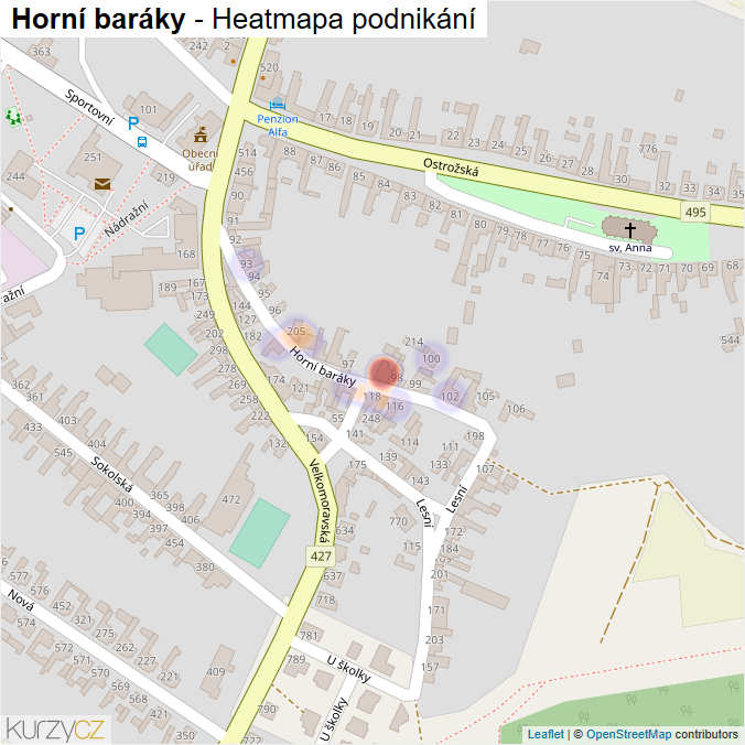 Mapa Horní baráky - Firmy v ulici.