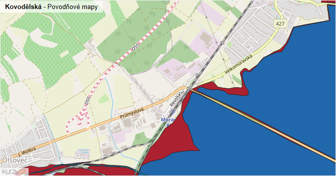 Kovodělská - záplavové mapy stoleté vody