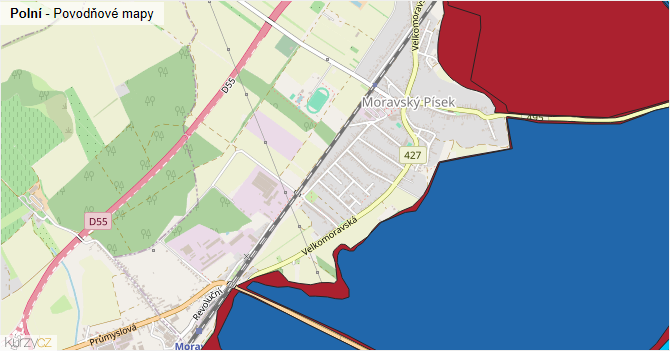 Polní - záplavové mapy stoleté vody