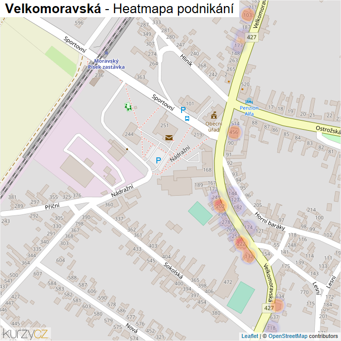 Mapa Velkomoravská - Firmy v ulici.