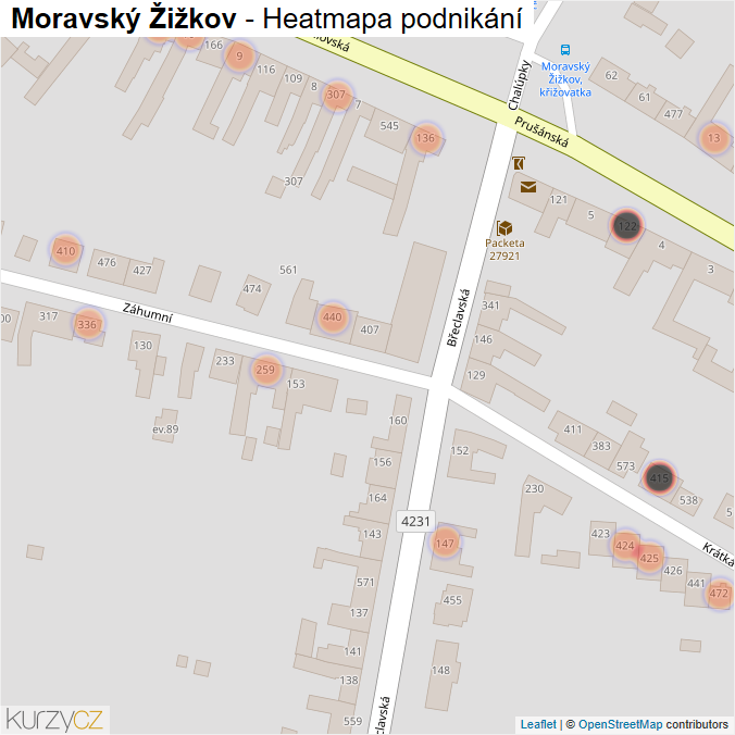 Mapa Moravský Žižkov - Firmy v obci.