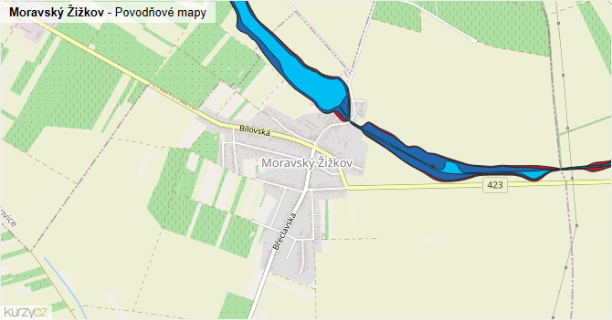 Moravský Žižkov - záplavové mapy stoleté vody