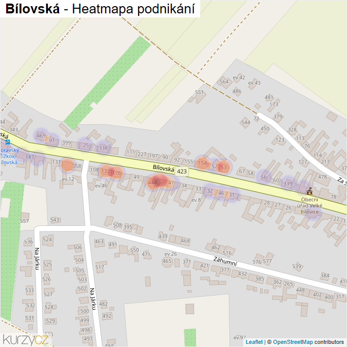 Mapa Bílovská - Firmy v ulici.