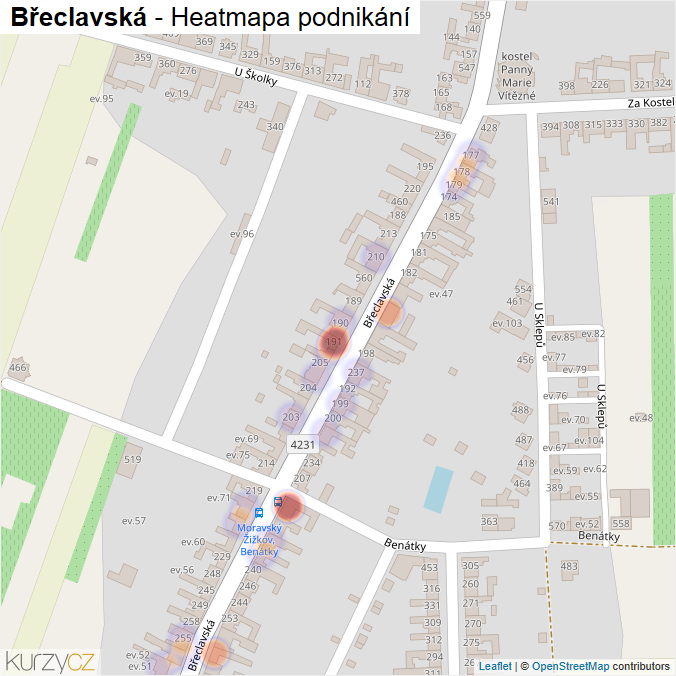 Mapa Břeclavská - Firmy v ulici.