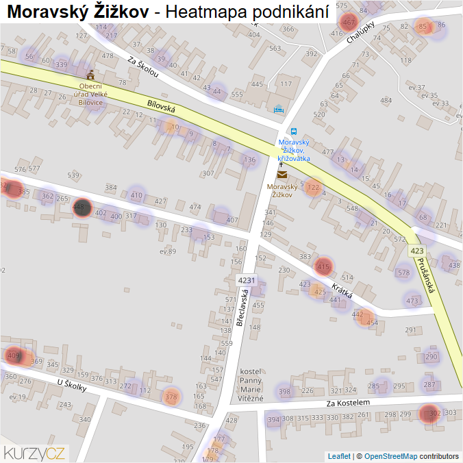 Mapa Moravský Žižkov - Firmy v části obce.