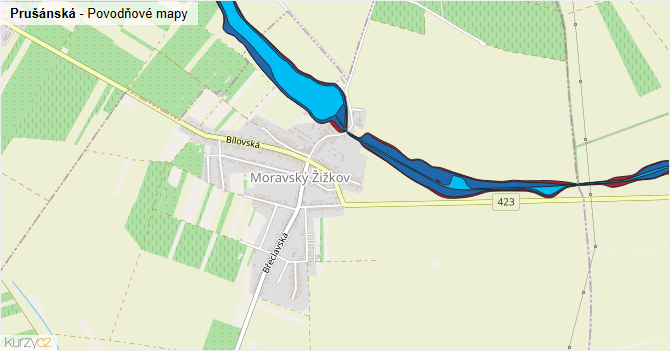 Prušánská - záplavové mapy stoleté vody
