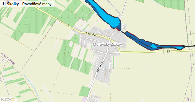 U Školky - záplavové mapy stoleté vody