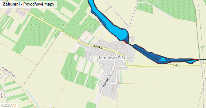 Záhumní - záplavové mapy stoleté vody