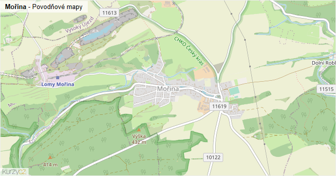 Mořina - záplavové mapy stoleté vody