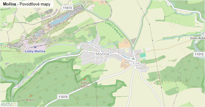 Mořina - záplavové mapy stoleté vody