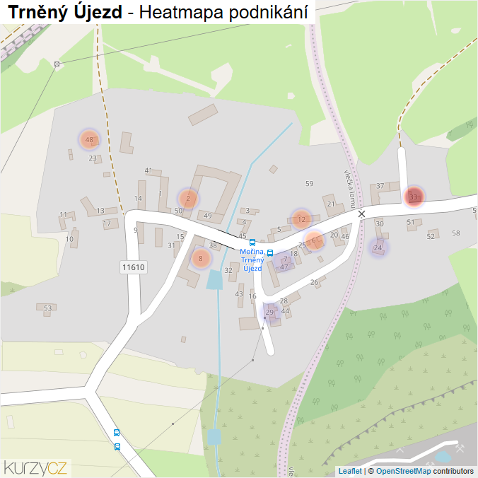 Mapa Trněný Újezd - Firmy v části obce.