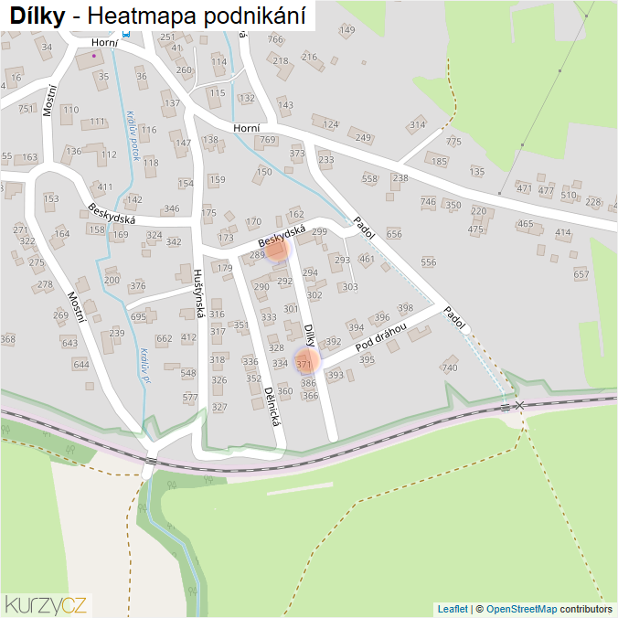Mapa Dílky - Firmy v ulici.